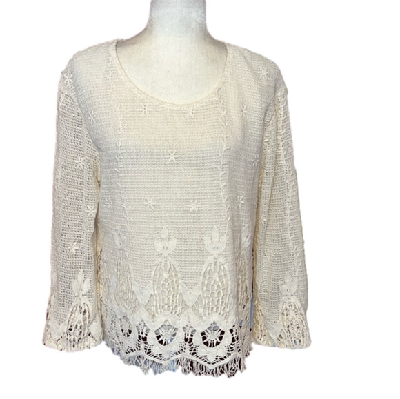 gimmicks by BKE Tops - BKE Gimmicks Ivory Cotton Crochet Blouse L